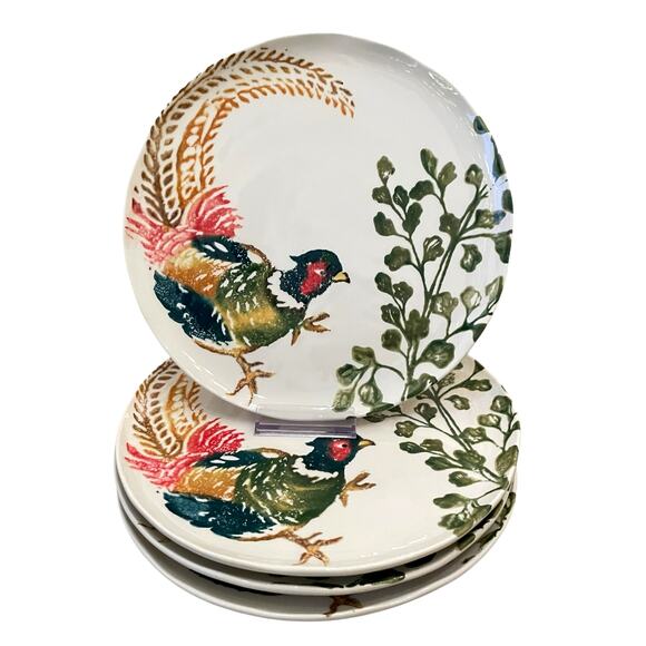 Vietri Fauna Pheasant Ceramic Salad Plates 9in Set of 4 Limited Edition New - Picture 1 of 14